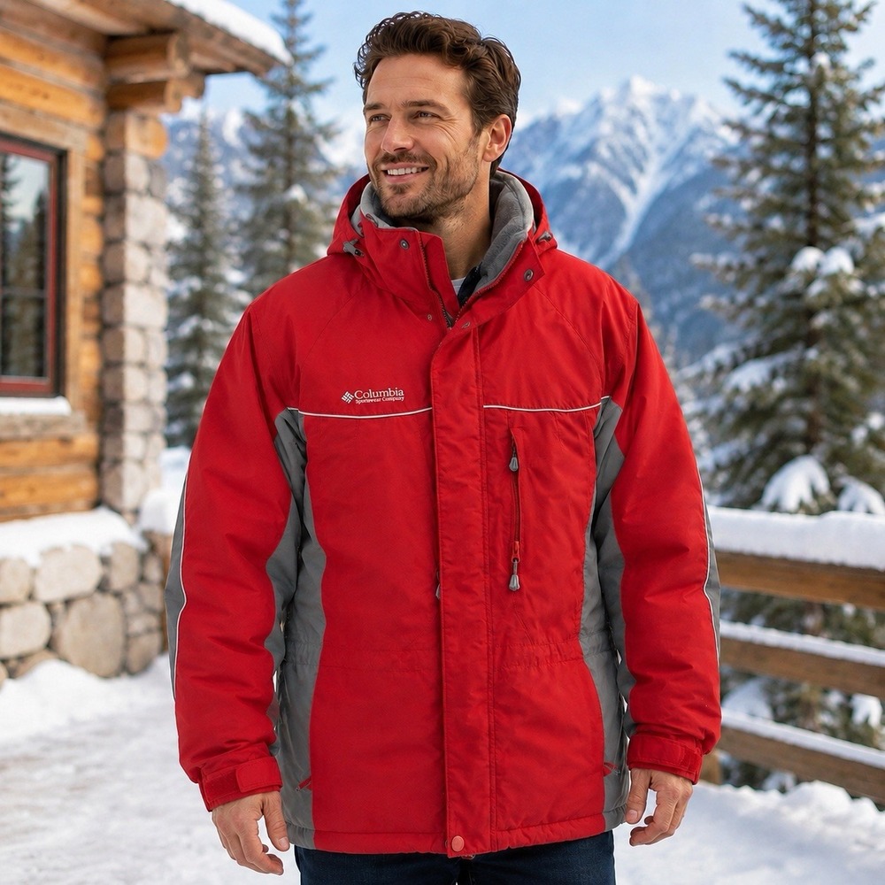 Columbia Men's M Red Gray 3-in-1 Interchange Fleece Hooded Ski Jacket